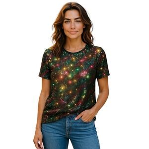 Kathie Lee Collection Velvety Sparkly Multicolor Shirt‎ Small